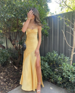 Cute  Mermaid Sweetheart Yellow Silk Satin Long Sheath Prom Dresses