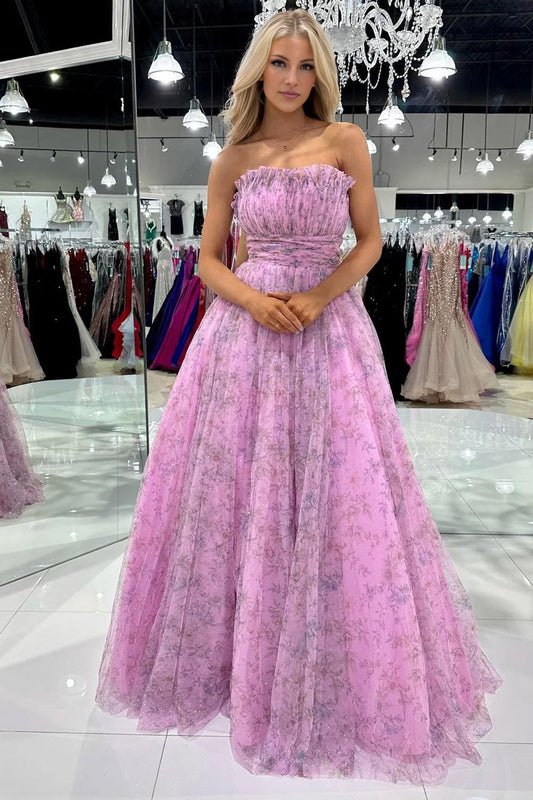 Amani | Strapless A-Line Printed Glitter Tulle Prom Dress