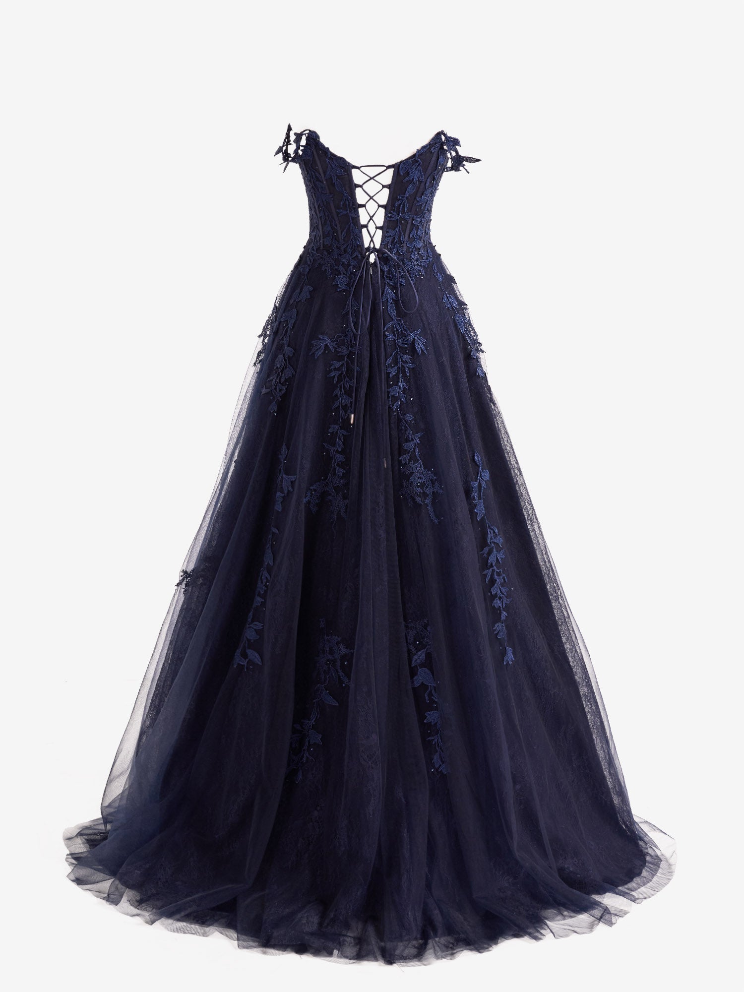 Mariana | Navy Blue Sweetheart Lace Tulle A-Line Prom Dress with Slit