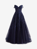 Mariana | Navy Blue Sweetheart Lace Tulle A-Line Prom Dress with Slit