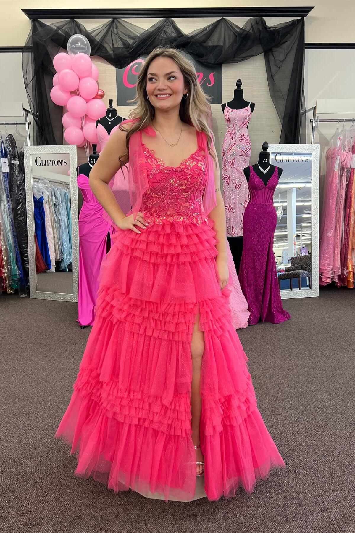 Cute A Line Sweetheart Light Blue Tiered Tulle Prom Dress with Appliques