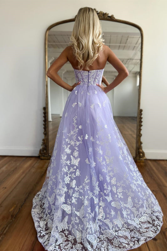 Lila | Cute A-Line Sweetheart Lavender Lace Prom Dress