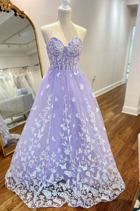 Lila | Cute A-Line Sweetheart Lavender Lace Prom Dress