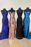 Cute Mermaid Purple Sweetheart Brown Sparkly Satin Long Prom Dress With Split