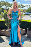 Cute Mermaid Purple Sweetheart Brown Sparkly Satin Long Prom Dress With Split