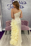 Valeria | Cute Sheath One-Shoulder Black Sequin Ruffled Long Prom Dress with Slit