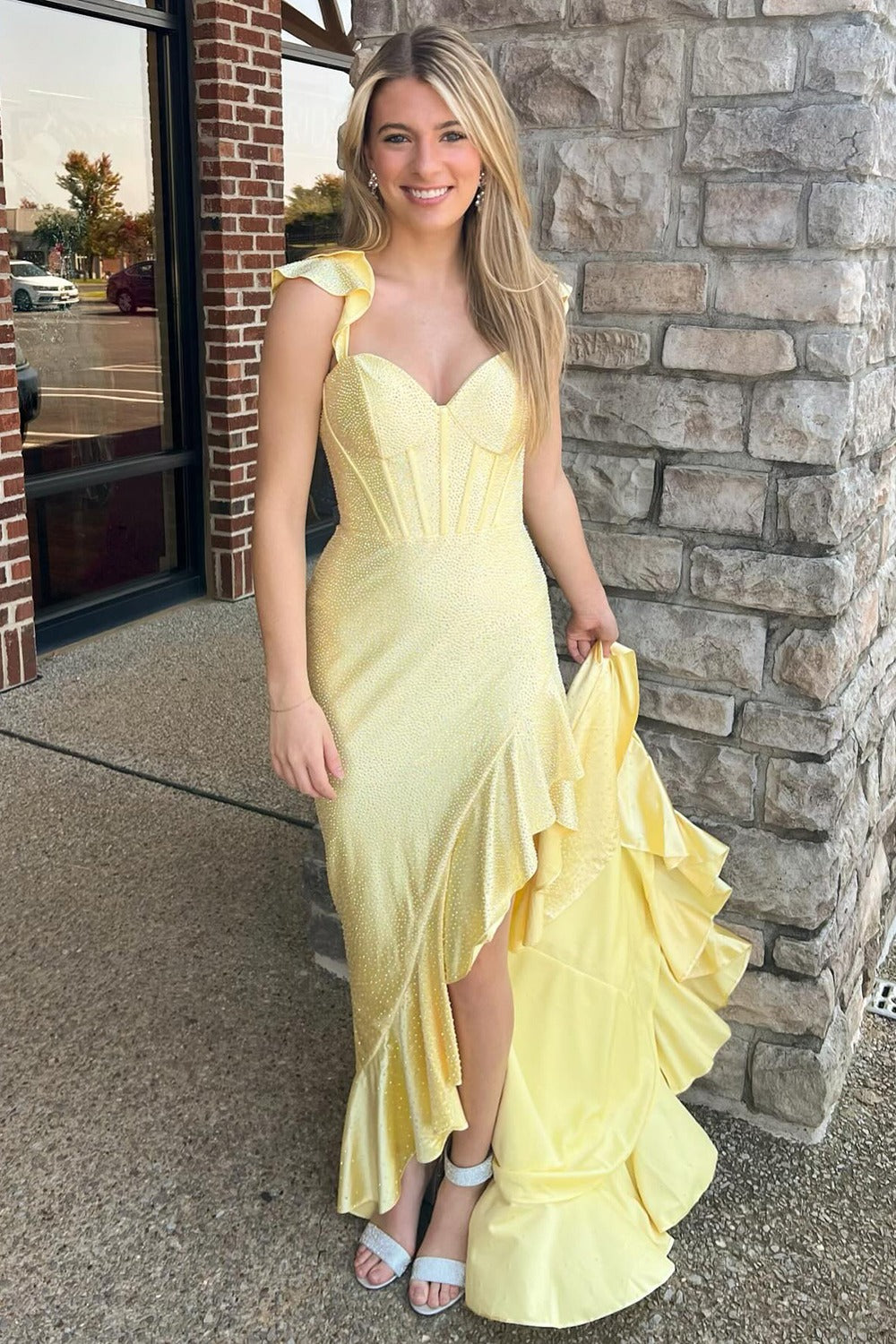 Adeline | V-Neck Satin Beaded Mermaid Prom Dress