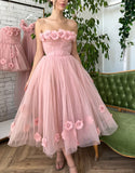 Pandora | Strapless Princess Light Pink Prom Dress with Floral Accents