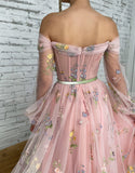 Dorothea | A-Line Light Pink Embroidered Off-the-Shoulder Prom Dress