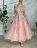 Dorothea | A-Line Light Pink Embroidered Off-the-Shoulder Prom Dress