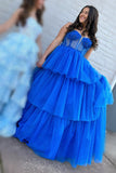 A-Line Tiered Ruffle Sequin-Embroidery Corset Long Prom Gown