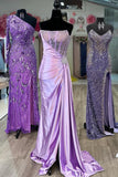 Elegant Mermaid Strapless White Satin Beaded Long Formal Prom Dress