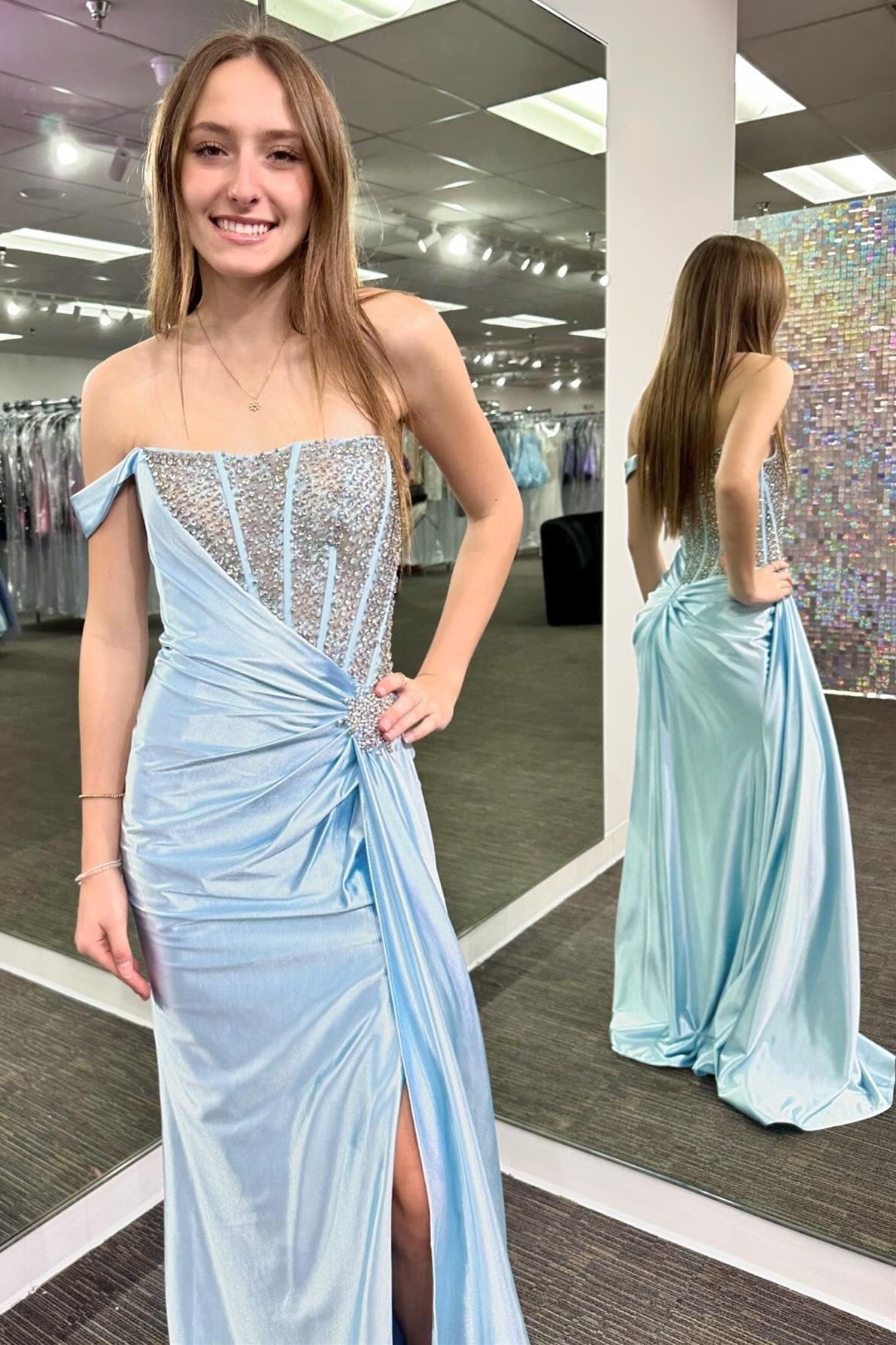Elegant Mermaid Strapless White Satin Beaded Long Formal Prom Dress