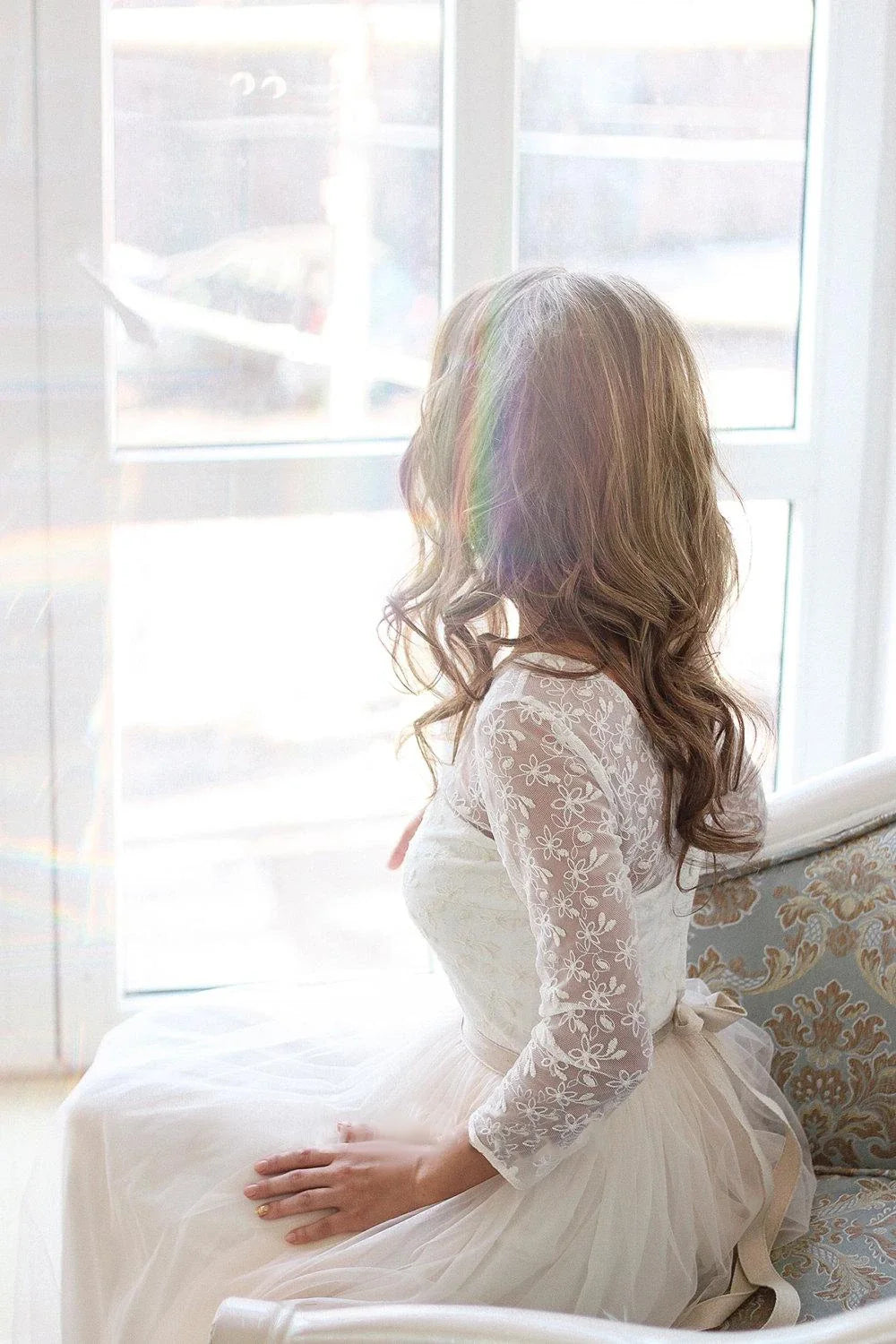 Scoop Neck Long Sleeve Tulle Wedding Dress With Lace Bodice