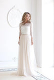 Scoop Neck Long Sleeve Tulle Wedding Dress With Lace Bodice