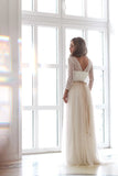 Scoop Neck Long Sleeve Tulle Wedding Dress With Lace Bodice