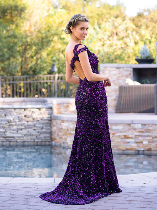 Grape Mermaid One-Shoulder Sequin Long Prom Dress with Slit