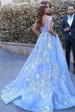 Alivia | Sky Blue Ball Gown Quinceañera Dress with Lace Appliques and Off-the-Shoulder Design