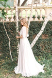 Cecilia | Sheath Scoop-Neck Floor-Length Chiffon Wedding Dress with Poet Sleeves and Appliqué Pleats