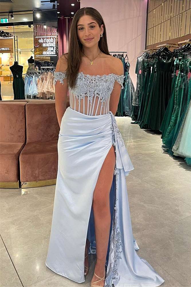 Elegant Off-the-Shoulder Green Satin Mermaid Prom Dress with Beading