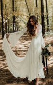 Tiffania | Simple Casual Long Sleeves Boho Lace Wedding Dress With Sweep Train