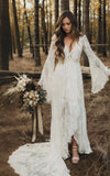 Tiffania | Simple Casual Long Sleeves Boho Lace Wedding Dress With Sweep Train