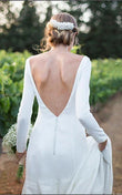 Simple Chiffon Sheath Bridal Gown with Bateau Neckline, Deep-V Back, and Chapel Train