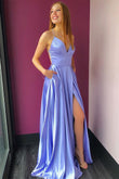 Simple | High Slit Lavender Long Prom Dress with Pockets