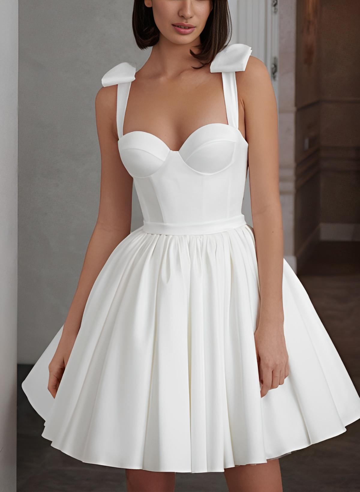 Sweet A-Line Sweetheart Sleeveless Short Satin Wedding Dresses