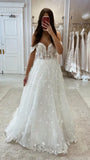 Issel | Sweetheart Off-the-Shoulder A-Line Wedding Dress with Lace Appliques and Tulle Train