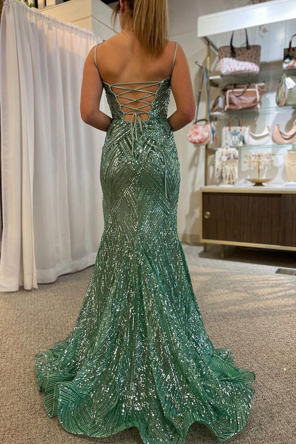 Isla | Charming Mermaid Sage Green Sweetheart Sequins Prom Dress with Slit