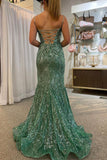 Isla | Charming Mermaid Sage Green Sweetheart Sequins Prom Dress with Slit