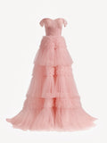 Zariah | Off-the-Shoulder Blush Princess A-Line Ruffled Tulle Prom Dress