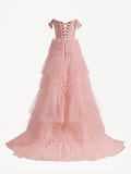 Zariah | Off-the-Shoulder Blush Princess A-Line Ruffled Tulle Prom Dress